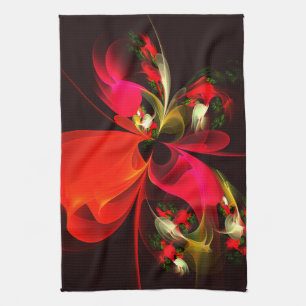 Red Green Floral Modern Abstract Art Pattern #02 Kitchen Towel