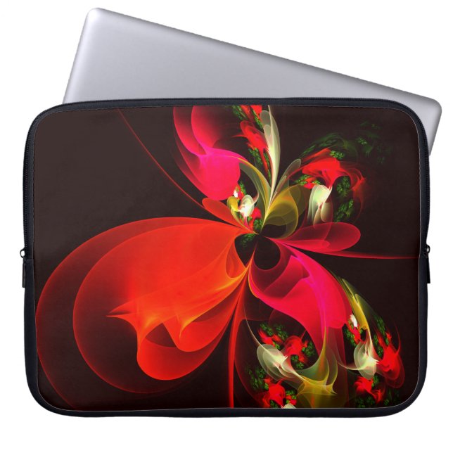 Red Green Floral Modern Abstract Art Pattern #02 Laptop Sleeve (Front)