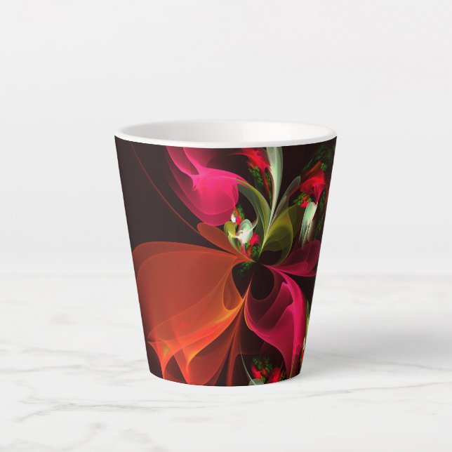 Red Green Floral Modern Abstract Art Pattern #02 Latte Mug (Front)