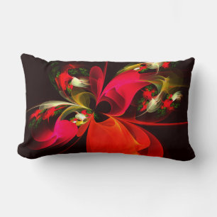 Red Green Floral Modern Abstract Art Pattern #02 Lumbar Pillow
