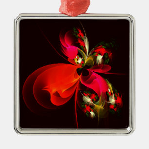 Red Green Floral Modern Abstract Art Pattern #02 Metal Ornament