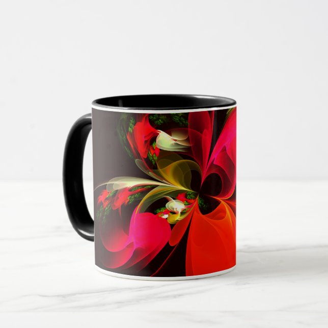 Red Green Floral Modern Abstract Art Pattern #02 Mug (Front Left)