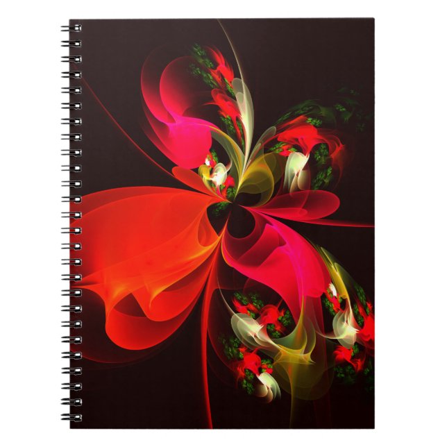 Red Green Floral Modern Abstract Art Pattern #02 Notebook (Front)