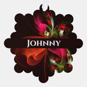 Red Green Floral Modern Abstract Art Pattern #02 Ornament Card