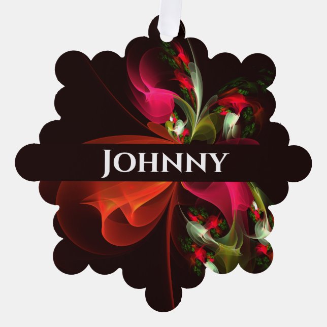 Red Green Floral Modern Abstract Art Pattern #02 Ornament Card (Front)