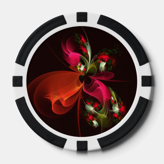 Red Green Floral Modern Abstract Art Pattern #02 Poker Chips (Front)