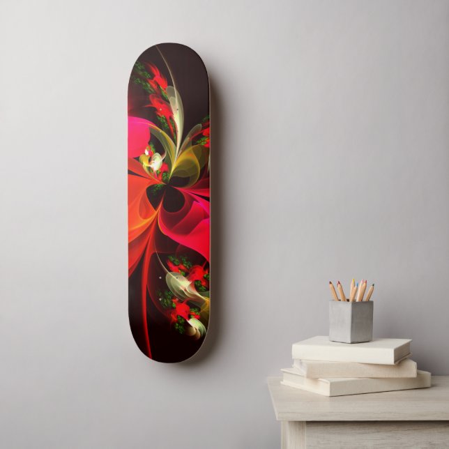Red Green Floral Modern Abstract Art Pattern #02 Skateboard (Wall Art)