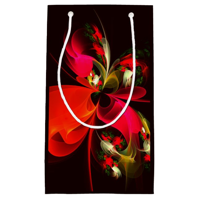 Red Green Floral Modern Abstract Art Pattern #02 Small Gift Bag (Front)