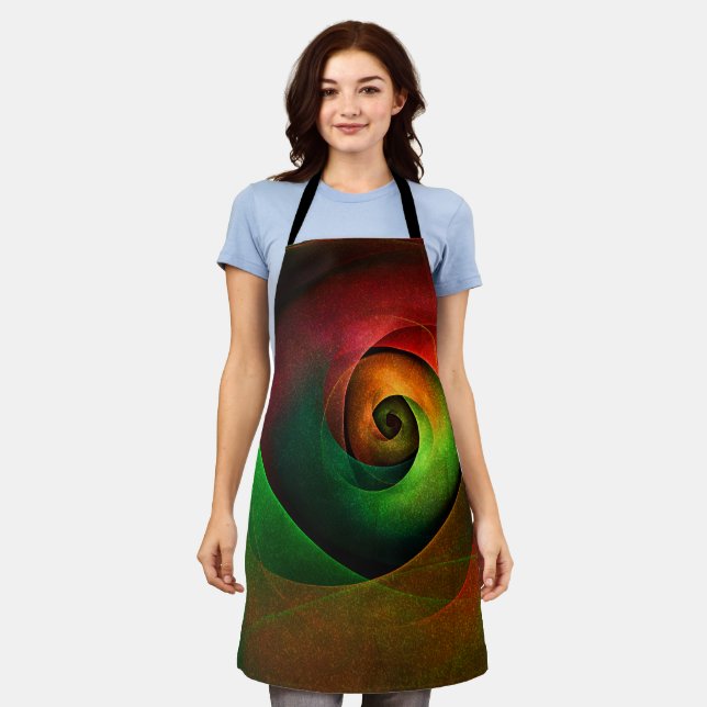 Red Green Floral Modern Abstract Art Pattern #21 Apron (Worn)