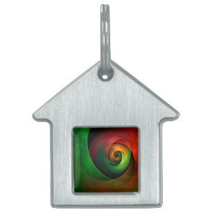 Red Green Floral Modern Abstract Art Pattern #21 Pet ID Tag