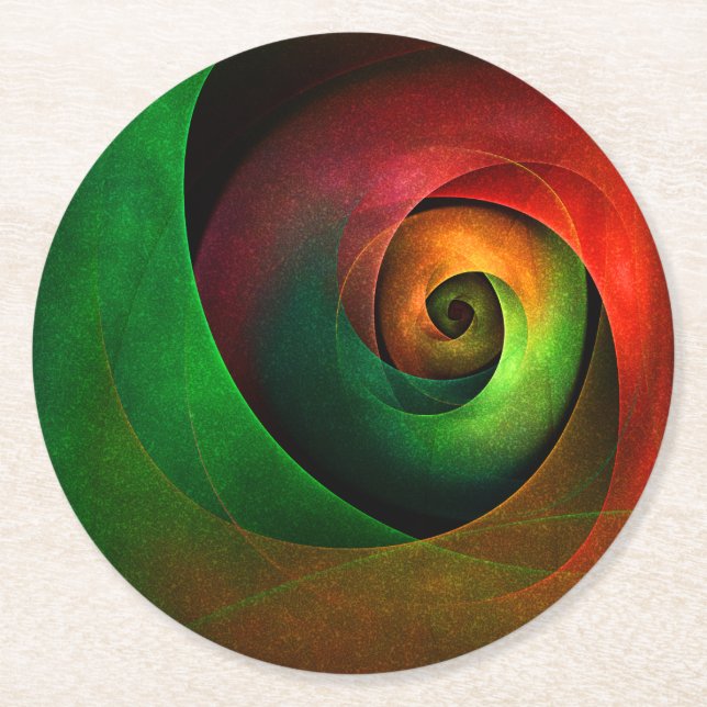Red Green Floral Modern Abstract Art Pattern #21 Round Paper Coaster (Front)