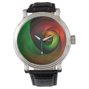 Red Green Floral Modern Abstract Art Pattern #21 Watch