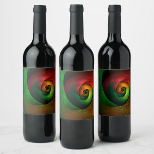 Red Green Floral Modern Abstract Art Pattern #21 Wine Label