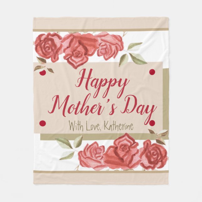 Red Green Floral Modern Elegant Happy Mothers Day Fleece Blanket (Front)