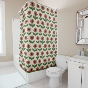 Red & Green Floral Pattern Shower Curtain