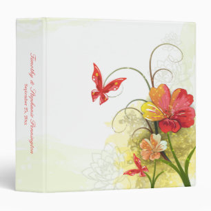 Red green flowers + butterfly wedding avery binder