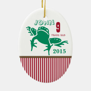 Red & Green Frog Stripe Photo Ornament