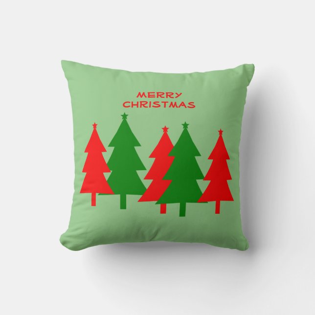 Red Green Fun Modern Merry Christmas Trees  Throw Pillow (Front)