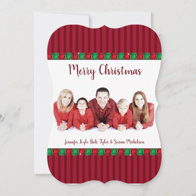 Red & Green Gems Holiday Custom Photo & Greetings (Front)
