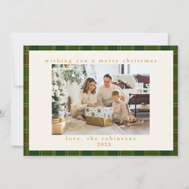Red Green Gingham Plaid Custom Photo Christmas  Holiday Card (Front)