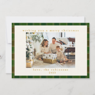 Red Green Gingham Plaid Custom Photo Christmas Holiday Card