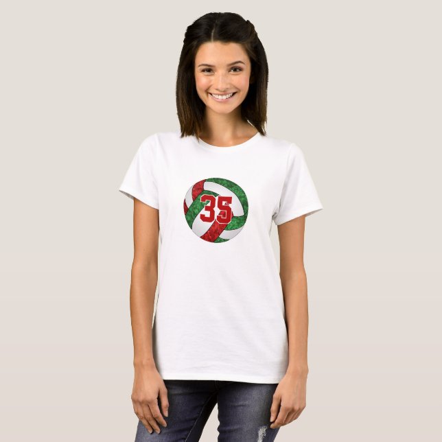 Red green girls volleyball team colours custom T-Shirt (Front Full)