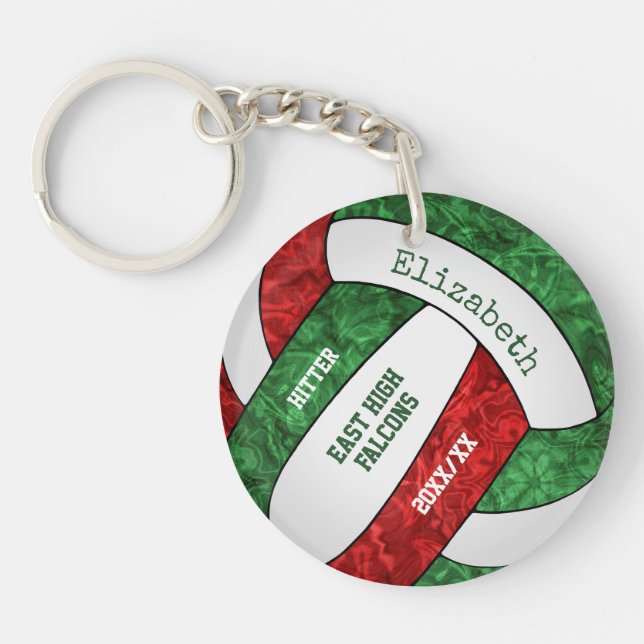 Red green girly sports custom volleyball keychain (Front)