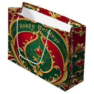 Red Green Gold Christmas Holiday Gift Bag