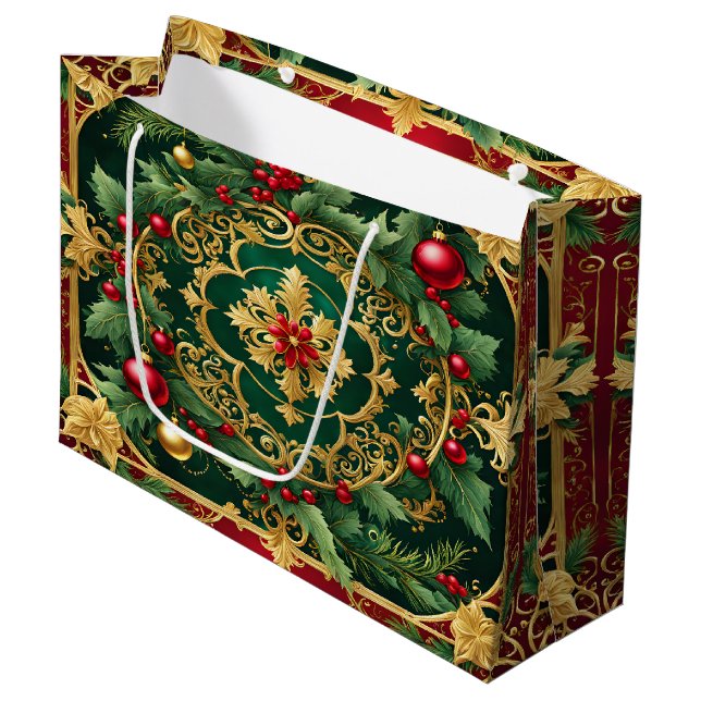 Red Green Gold Christmas Holiday Gift Bag (Front Angled)