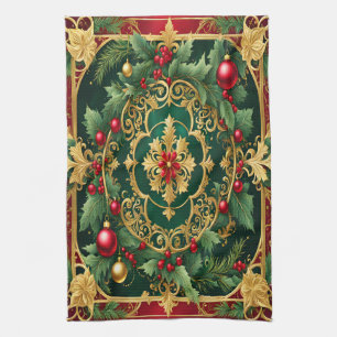 Red Green Gold Christmas Holiday Kitchen Towel