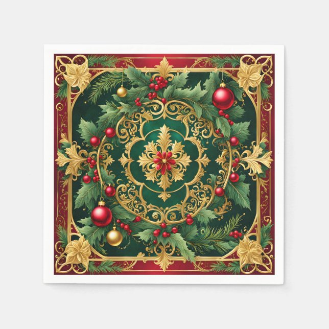 Red Green Gold Christmas Holiday Napkin (Front)
