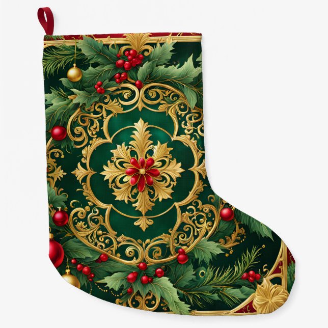 Red Green Gold Christmas Holiday Stocking (Front)