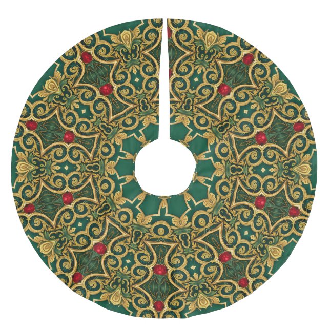 Red Green Gold Christmas Holiday Tree Skirt (Front)