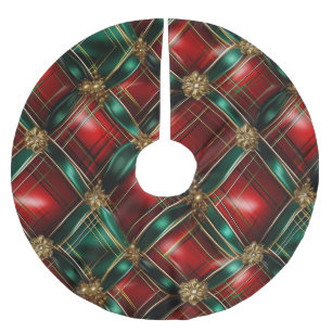 RED GREEN & GOLD CHRISTMAS PLAID PATTERNS BRUSHED POLYESTER TREE SKIRT