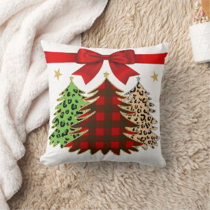 Red, Green, Gold Christmas Tree Double-sided Throw Pillow