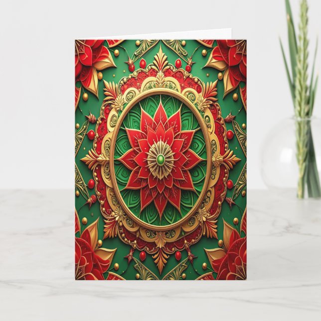 Red Green Gold Decorative Holiday Card (Front)