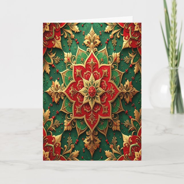 Red Green Gold Decorative Holiday Card (Front)