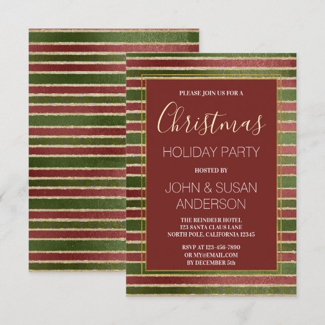 Red  Green - Gold Foil Christmas Party Invitation (Front/Back)