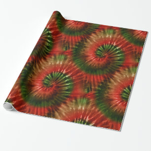 Red Green & Gold Fun Tie Dye Starburst Retro Wrapping Paper