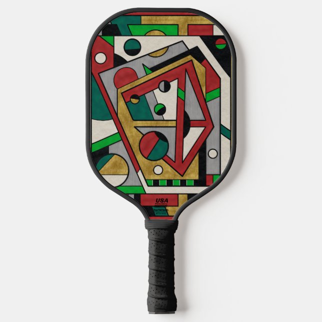 Red Green & Gold Geometric Abstract Pickleball Paddle (Front)