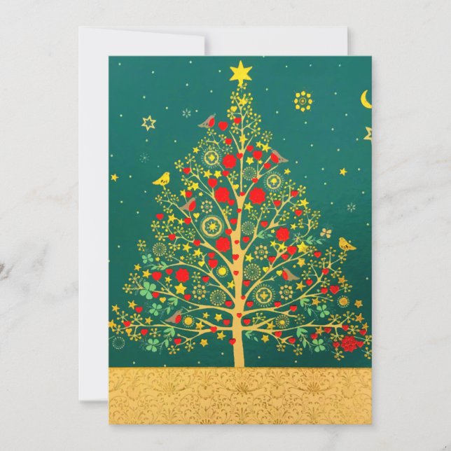 Red Green Gold Glitter Chrismas Winter Bird Tree Announcement (Front)
