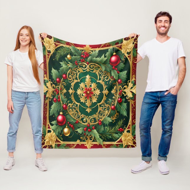 Red Green Gold Holiday Fleece Blanket (In Situ)