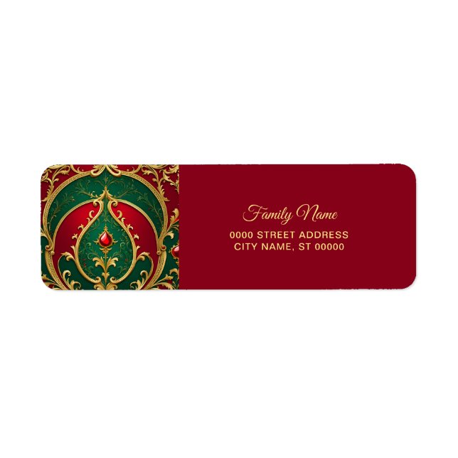 Red Green Gold Holiday Return Address Label (Front)