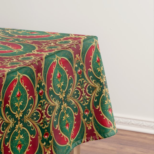 Red Green Gold Holiday Tablecloth (In Situ)