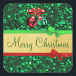 Red Green Gold Merry Christmas Bows Stickers<br><div class="desc">Red Green Gold Merry Christmas Bows and jingle bells Stickers</div>