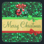 Red Green Gold Merry Christmas Bows Stickers<br><div class="desc">Red Green Gold Merry Christmas Bows and jingle bells Stickers</div>