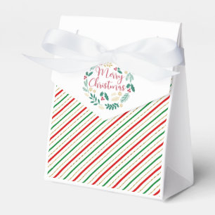 Red Green Gold Merry Christmas Striped Pattern Favor Box