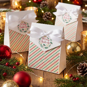 Red Green Gold Merry Christmas Striped Pattern Favor Box