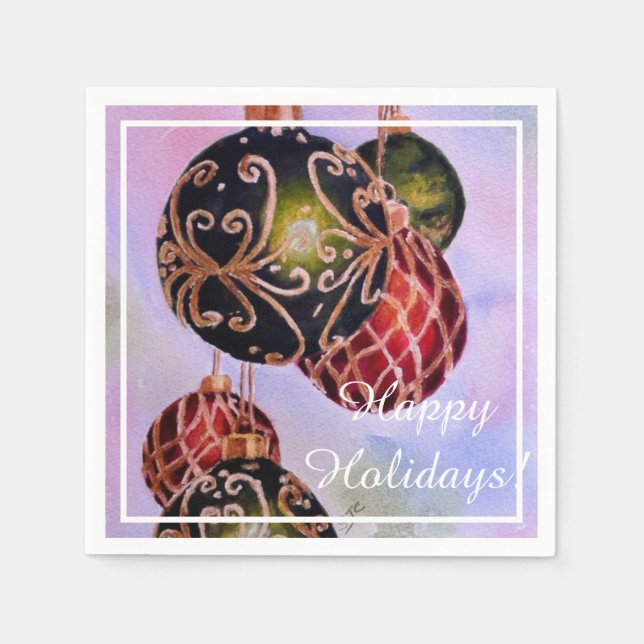 Red Green Gold Ornaments Christmas Party Napkin (Front)