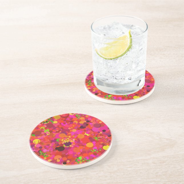 Red Green Gold & Pink Dots Colourful Pattern Coaster (Side)